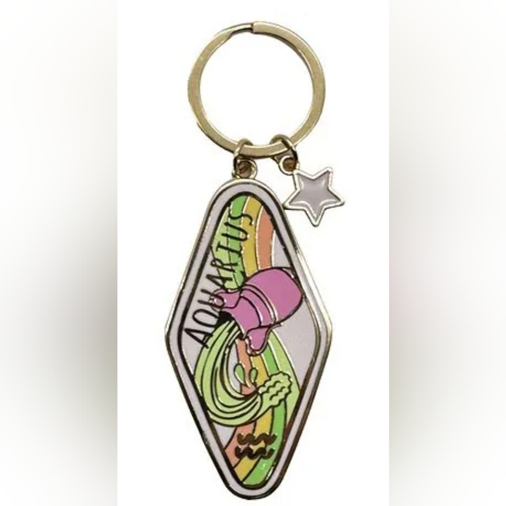 Expressions Aquarius Keychain with Pink and Green Design